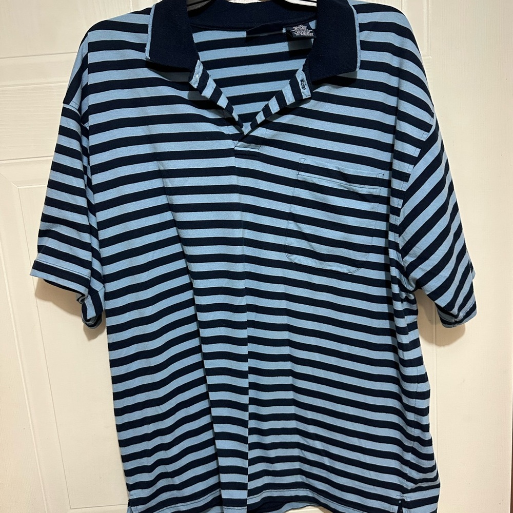 Puritan Blue Striped Polo Shirt Classic Cotton